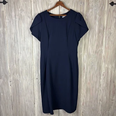 Vestido Vaina Calvin Klein Azul Marino Manga Corta Dorado Detalle Cremallera Para Mujer Talla 14 Foto 1 de 4