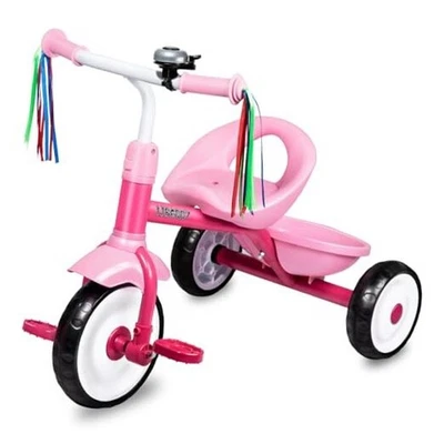  Трехколесный велосипед для малышей от 2 3 4 лет, детский трехколесный велосипед с колокольчиком, задняя корзина розовый - Изображение 1 из 4