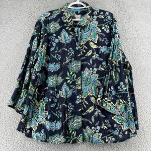 Chicos Top Womens 4 20 22 Blue Floral Crinkle Cotton Lightweight Button Up NWT - Picture 1 of 14