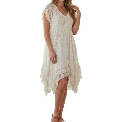 Vestido Free People Crema Volantes Encaje Dobladillo Asimétrico Nuevo Con Etiquetas - Talla Pequeña Foto 1 de 4