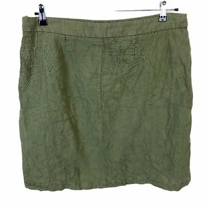 Tommy Bahama Linen Short Skirt Women's Olive Green Embroidered Peak Leaf Sz 14