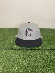 New Era Cleveland Indians hat cap fitted 7 3/9 4th of July 59Fifty gray blue men - Picture 1 of 10