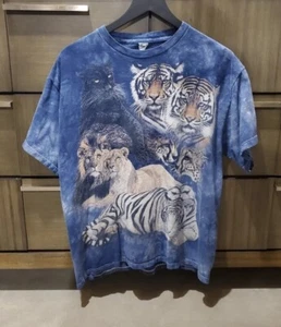 The Mountain T-shirt Big Cats Vtg. 2002 Made USA Tie Dye Blue Men’s Size Large - Picture 1 of 5