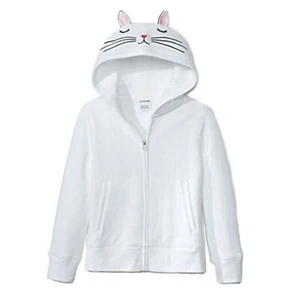Spotted Zebra Girls' Fleece Full-Zip Hoodie Sweatshirt White Cat Size 4T - Picture 1 of 5