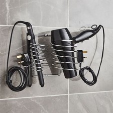 Chrome Wall Mounted Hair Dryer & Straighteners Holder Storage with Cable Tidy