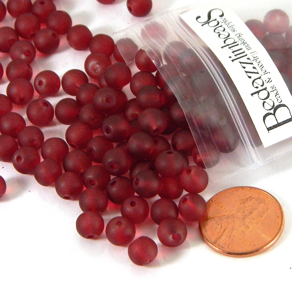 100 Matte Frosted Translucent 6mm x 5mm Round Glass Jewelry Beads w/ 1.2mm Hole - Image 1 of 1