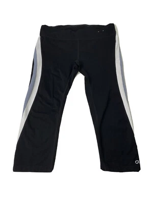 Gap GapFit Womens Large Power GFast Black / Grey White Stripe Capri Leggings EUC - Image 1 of 4