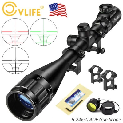 CVLIFE 6-24x50 AOE Hunting Rifle Scope Rangefinder R & G Illuminated Gun Scope + Mounts