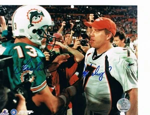 DOLPHINS DAN MARINO & BRONCOS JOHN ELWAY SIGNED 8 X 10 AUTOGRAPHED PHOTO W/COA - Picture 1 of 2