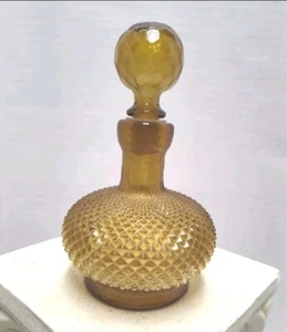 Empoli Italian Glass Decanter Diamond Point Cut Amber Glass Quart Vintage - Picture 1 of 13
