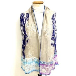 ETRO PAISLEY GRAY RECTANGLE MODAL LINEN scarf 64/26 in MADE IN ITALY #A42 - Picture 1 of 5