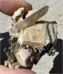 Aegirine Specimen on Microline Matrix w/ Smoky Quartz, Phantoms - Picture 1 of 17