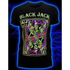 Herren T-Shirt "Black Jack" mit Muster unter UV Schwarzlicht leuchtet Neon Psy - Bild 1 von 4