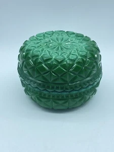 Ciotola, scatola vetro cristallo malachite Bohemia anni 30. Diametro 10 cm. - Foto 1 di 4