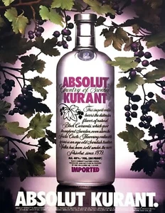 1994 Absolut Black Kurant Vodka Bottle vintage with Berry Vines photo print ad - Picture 1 of 1