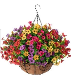 Artificial Faux Hanging Plants- Silk UV Sun Resistant Colorful Daisy 🌼 - Picture 1 of 5