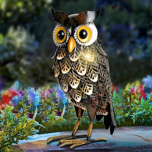 Garden Statue Metal Owl Yard Art Outdoor Decor with Solar LED Lights for Patio L - Picture 1 of 9