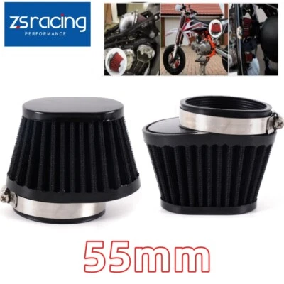 2PCS 55mm Air Filter Cleaner Round Tapered Replacement Fit For Motorcycle / Car Foto 1 de 4