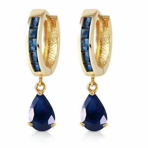 4,55 ctw 14K massiv Gold Creolen Huggie Ohrringe Saphir - Bild 1 von 2