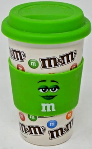 M&M 2016 Coffee Mug Travel Cup Lid and Sleeve 16 oz Collectible Green and White - Picture 1 of 2