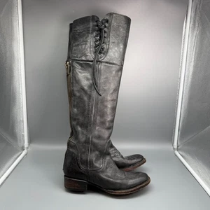 Botas de montar altas de cuero negras Freebird West para mujer 7 tacón bloque cremallera trasera redondas - Imagen 1 de 12