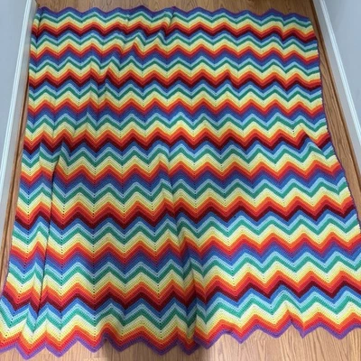 Rainbow Crochet Blanket.  Twin Size Rainbow Blanket. Rainbow Throw. 5’x6’ - Image 1 of 4