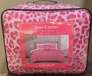 Juicy Couture Pink Leopard 8pc KING Bed Set Comforter,Shams,Sheets & Deco Pillow - Picture 1 of 6