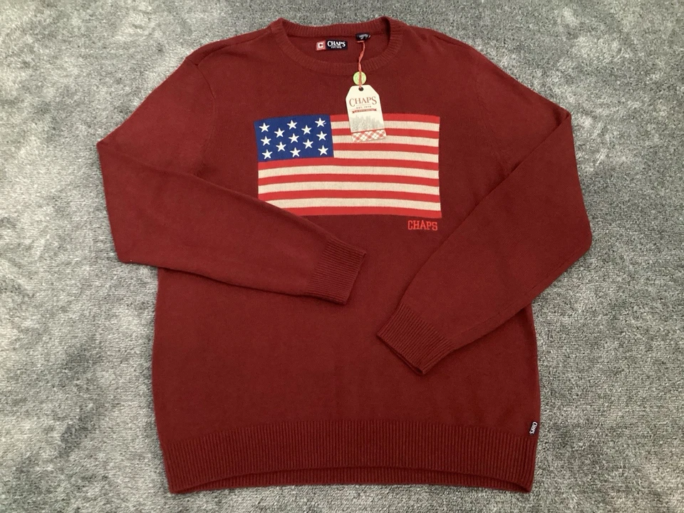 Chaps Sweater Mens Size L  Red US Flag Pullover Crew Neck Ralph Lauren - NEW - Image 1 of 4