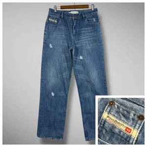 Diesel Jeans Mens 32x32 Blue Rabox Distressed Whiskered Vintage Y2K Zip Fly - Picture 1 of 15
