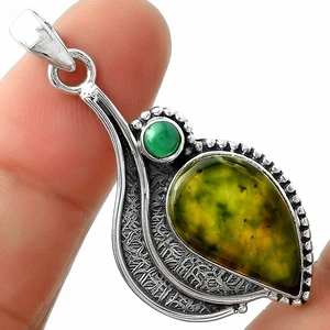 Natural Chrome Chalcedony & Green Onyx 925 Silver Pendant Jewelry P-1467 - Picture 1 of 5