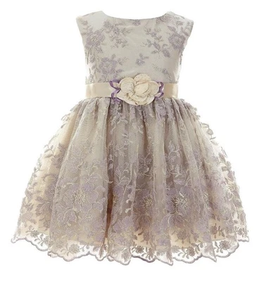 NUEVO Vestido Floral Bonnie Jean Bebé Niñas Talla 24M "TAUPE BORDADO ENCAJE" NUEVO CON ETIQUETAS Foto 1 de 3