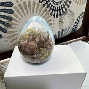 Gorgeous Hand-Painted Ceramic Porcelain Egg – Signed Bunny Art Piece - Picture 1 of 6