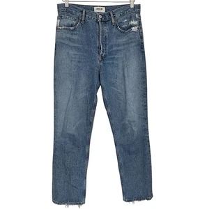 Agolde Damen Riley Button Fly Blue Jeans High Rise Denim Gr. 28 Distressed - Bild 1 von 14