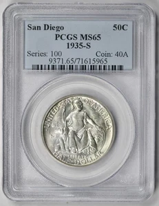 1935-S San Diego California Pacific Expo Silver Commemorative 50C MS 65 PCGS - Picture 1 of 4