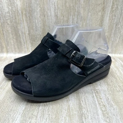 MEPHISTO Women's Sz 9 US / 39 EU Blk Open Toe Mule Wedge Nubuck Sandals Leather - Image 1 of 4