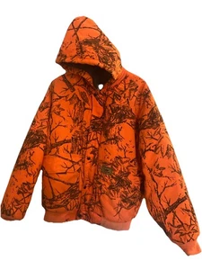 Duxbak Jacke Herren Large Orange Camouflage Kapuze Jagd Vintage Reißverschluss Defekt - Bild 1 von 7