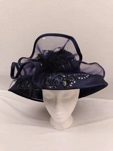 MR HI's LADIES BLUE CHURCH DERBY WITH SQUINS, LACE ,FEATHERS AND BLING - Picture 1 of 13