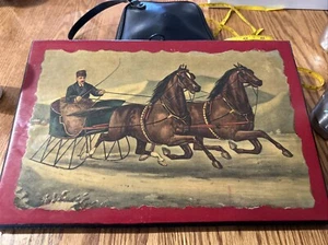Lacquered Wooden Wall Decor 1860 Trotters Currier And Ives - Picture 1 of 3