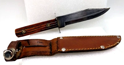1950's SAKURAI Red Bone Handle Carbon Steel Fixed Blade Hunting Knife w/Sheath - Image 1 of 4