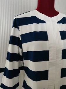 👕 NWT NARACAMICIE Italy Size IV (4) Women's Shirt 3/4 Sleeve Dark Blue White - Picture 1 of 12