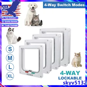White 4 Way Lockable Pet Cat Safe Security Brush Flap Door Small S-XL Size - Picture 1 of 19