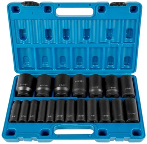Socket Set 1/2 Inches 19 Piece, Deep Socket, 6-Point, Rugged Construction, Cr-V - Picture 1 of 9