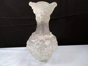 Imperial White Clear Carnival Glass Loganberry Vase 10" Tall INV2 - Picture 1 of 7