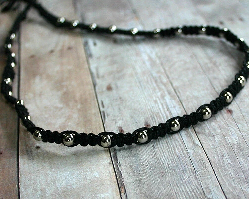 Hemp Black Necklace with Metal Silver Beads - Image 1 of 1