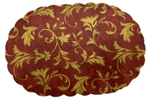 Colchonetas Rojo Borgoña Borde Festoneado Dorado Tela Francesa Pergamino (12) - Imagen 1 de 5