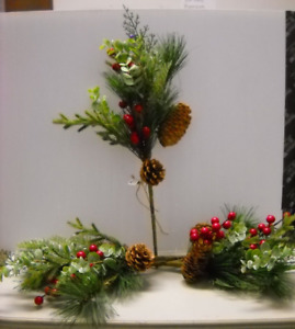 Mera Vic Red Berry Pine Cone Branch Spray Sprig Floral Fall Décor Set of 3
