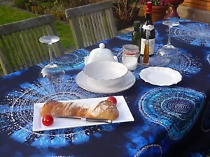 Tablecloth Provence 150x200 CM Blue Circles from France Easy-Care Non-Iron - Picture 1 of 8