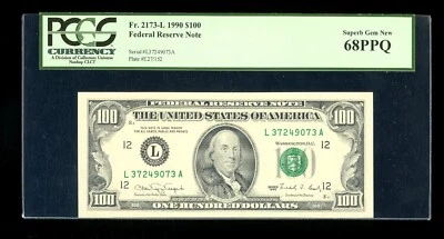 DBR 1990 $100 San Francisco Fr. 2173-L Superb Gem PCGS 68 PPQ Serial L37249073A - Image 1 of 2