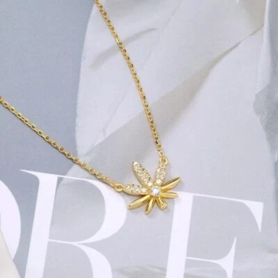 Pingente feminino de folha folheado a ouro amarelo 14K com diamante criado em laboratório corte redondo 1,50 ct - Imagem 1 de 4