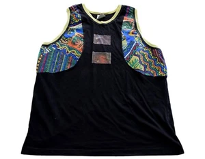 Vintage Vest Top Mens 80s Black Abstract Patterned Retro New Wave 42" Chest - Picture 1 of 2